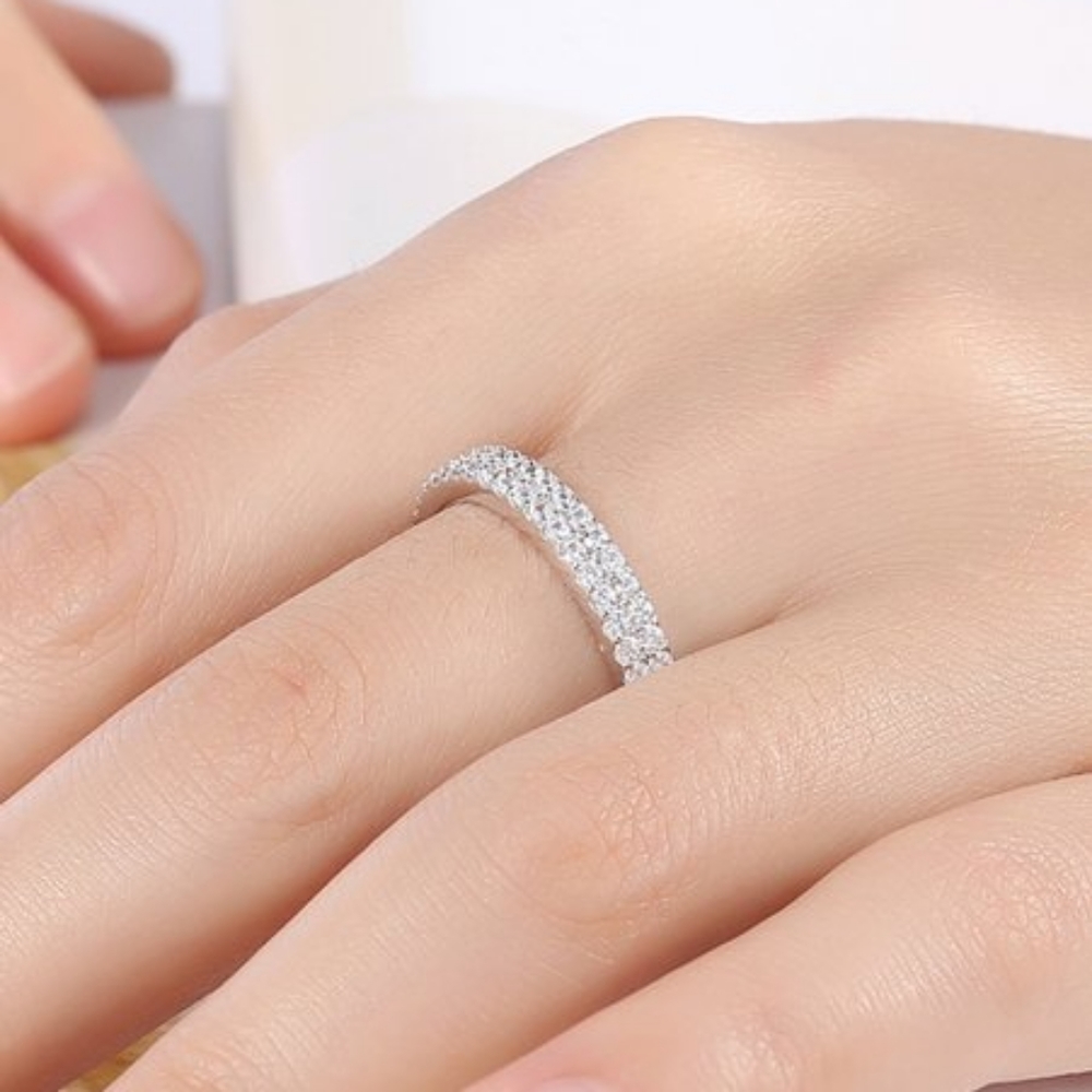 Elegant Silver Two Rows Diamond Ring - Picture 4 of 4